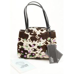 GIANNI VERSACE Cow Print Pony Hair Embroidered Pom-Pom Mini Bag - RARE! - NEW!